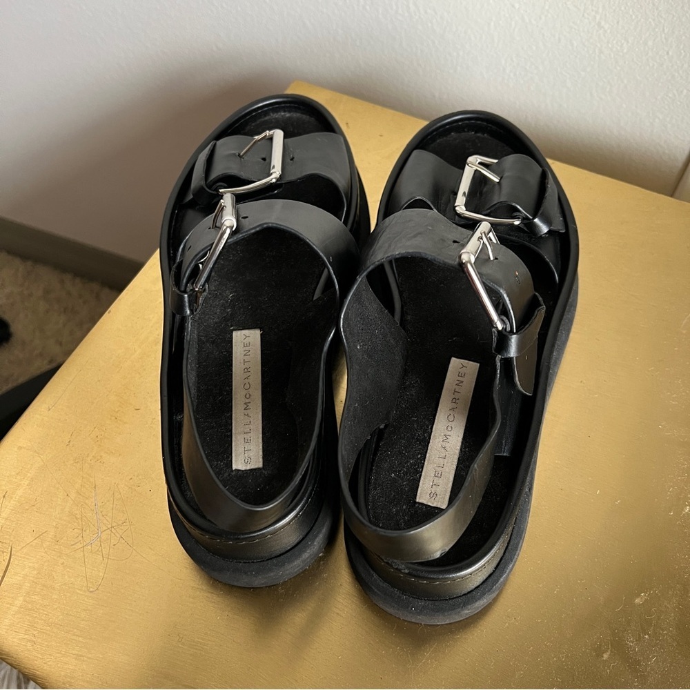 Stella McCartney Black Faux Leather Vegan Platform Buckle Sandals - Picture 9 of 15